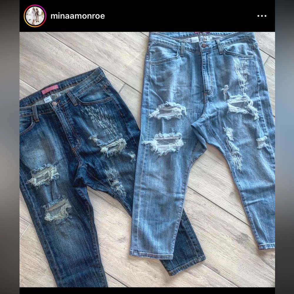 Mina Monroe drop crotch denim jeans, size 7